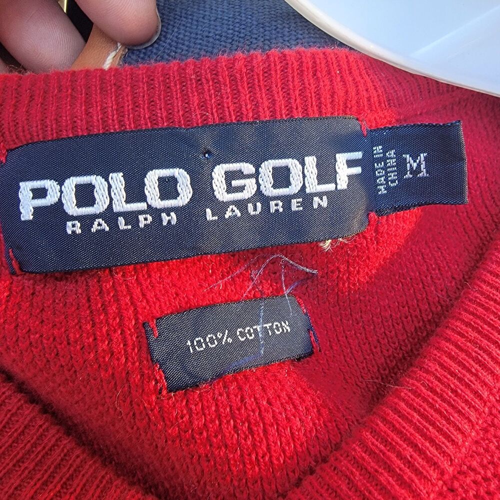 Mens Polo Golf Ralph Lauren Red Knit Sweater Vest Size Med Vintage - Picture 3 of 3